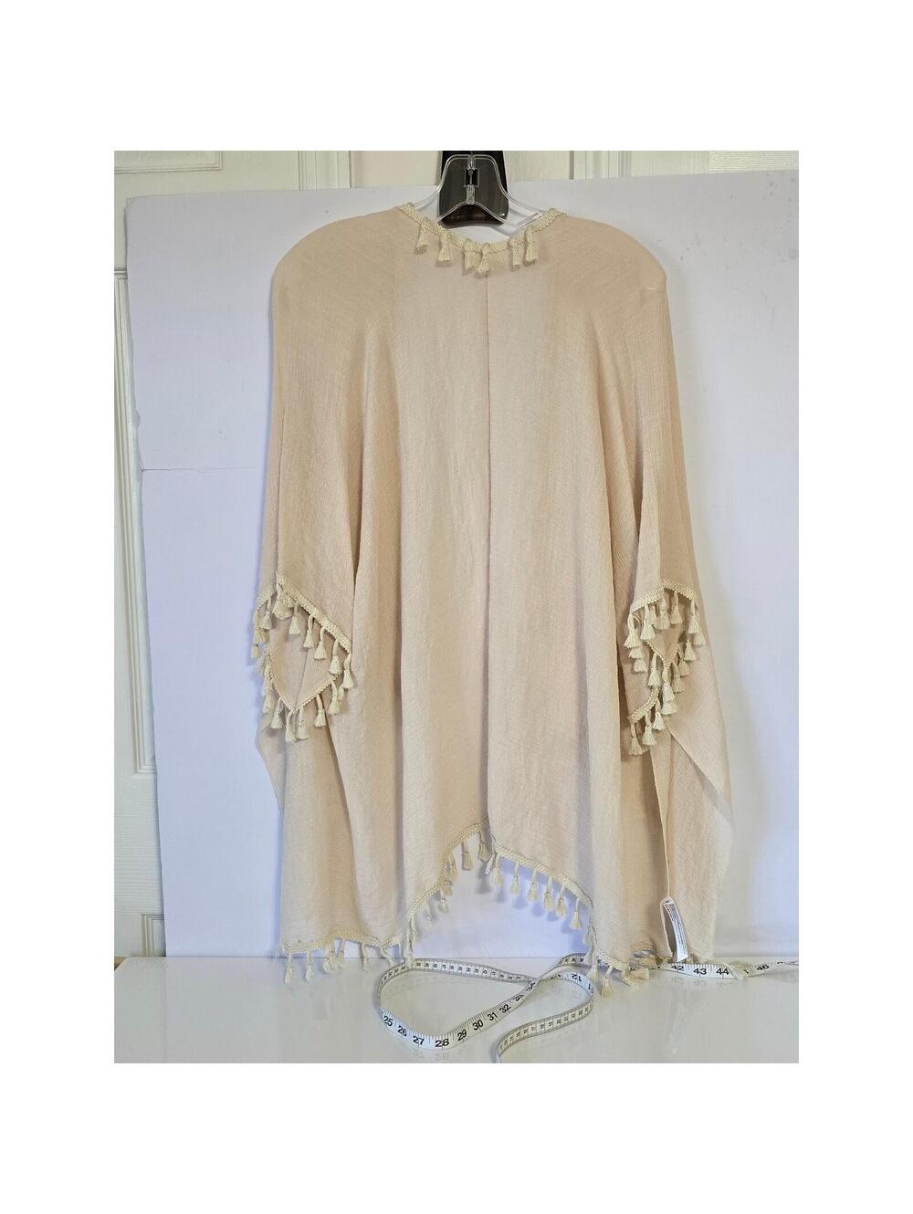 Evelyn K New York Beige Tassel Kimono Cardigan Cover Up - Picture 2 of 10